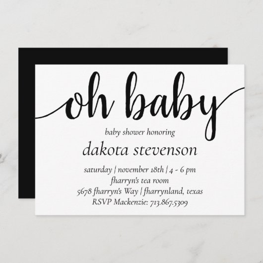 Eenvoudige moderne Oh Baby | Floriish Script Showe Kaart (Voorkant / Achterkant)