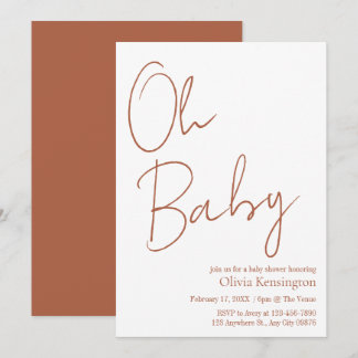 Eenvoudige Moderne Oh Baby Terracotta Baby Shower Kaart
