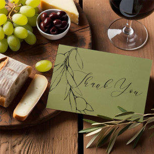 Eenvoudige moderne olijfgroene olijftak bedankkaart