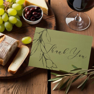 Eenvoudige moderne olijfgroene olijftak bedankkaart