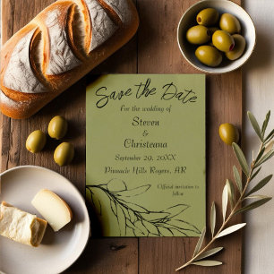 Eenvoudige Moderne Olijfgroene Olijftak Foto Save The Date