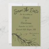 Eenvoudige moderne olijfgroene olijftak save the date (Voorkant)