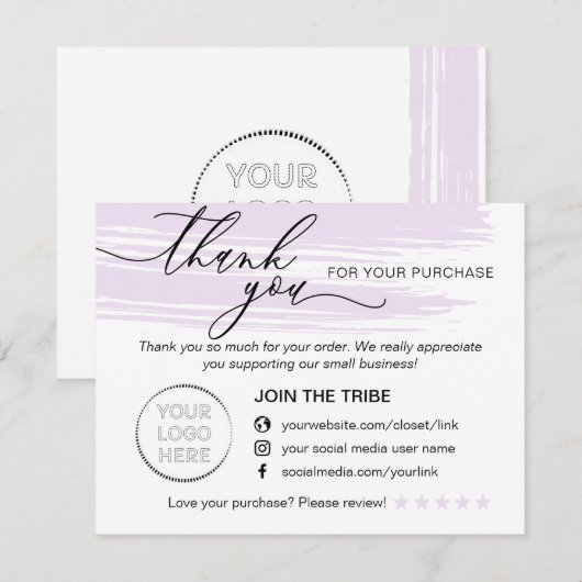 Eenvoudige moderne online winkel Paarse kleine bed Bedankkaart (Voorkant / Achterkant)