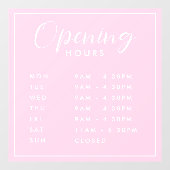 Eenvoudige moderne openingsuren winkel roze raamsticker (Vel)