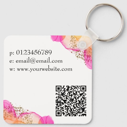 Eenvoudige moderne Oranje roze QR Code Square Busi Sleutelhanger (Achterkant)