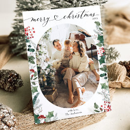 Eenvoudige moderne ovale vorm foto kerst Kaart