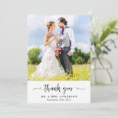 Eenvoudige moderne paar foto bruiloft gepersonalis bedankkaart (Staand voorkant)