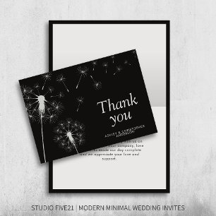 Eenvoudige moderne paardenbloem rook zwart bedankkaart