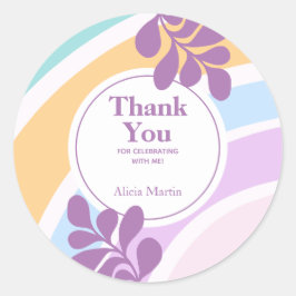 Eenvoudige moderne pastel regenboog blad dank u ronde sticker