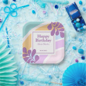 Eenvoudige moderne pastel regenboog blad verjaarda papieren bordje (Feest)