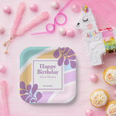 Eenvoudige moderne pastel regenboog blad verjaarda papieren bordje (Feest)