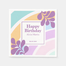 Eenvoudige moderne pastel regenboog blad verjaarda servet