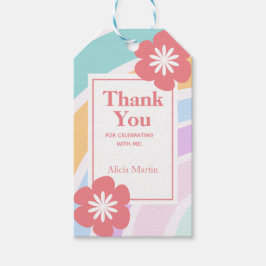 Eenvoudige moderne pastel regenboog bloem dank u cadeaulabel