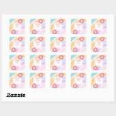Eenvoudige moderne pastel regenboog bloem dank u vierkante sticker (Vel)
