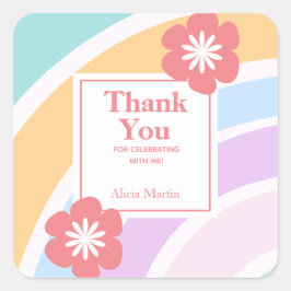 Eenvoudige moderne pastel regenboog bloem dank u vierkante sticker
