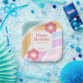 Eenvoudige moderne pastel regenboog bloem verjaard papieren bordje (Feest)