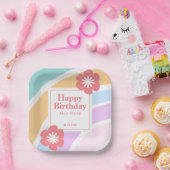 Eenvoudige moderne pastel regenboog bloem verjaard papieren bordje (Feest)