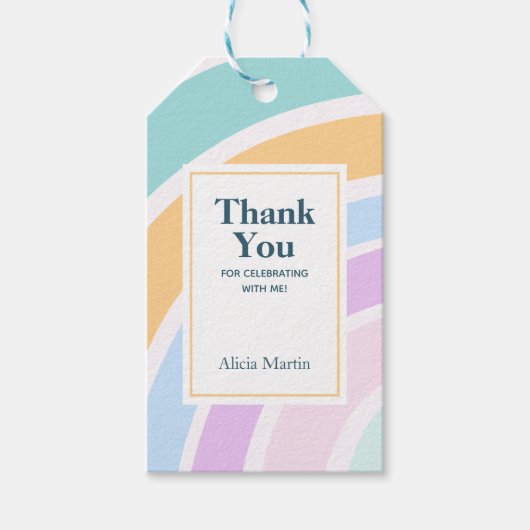 Eenvoudige moderne pastel regenboog dank u cadeaulabel (Voorkant)