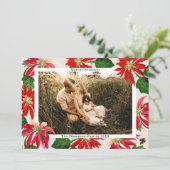 Eenvoudige Moderne Poinsettia Familie Foto Kerstmi Feestdagenkaart (Staand voorkant)