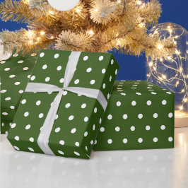 Eenvoudige Moderne Polka Dot Donkergroen en Wit Cadeaupapier