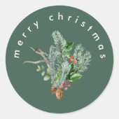 Eenvoudige Moderne Prettig Kerst Groen Envelopezeg Ronde Sticker (Voorkant)