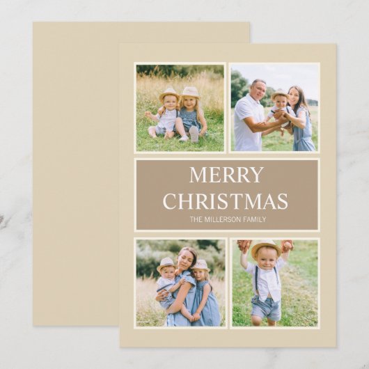 Eenvoudige, moderne, prettige kerstfoto 4-serie feestdagenkaart (Voorkant / Achterkant)