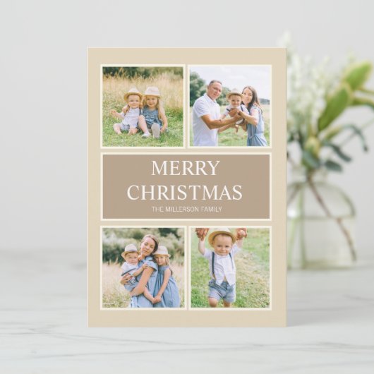 Eenvoudige, moderne, prettige kerstfoto 4-serie feestdagenkaart (Staand voorkant)