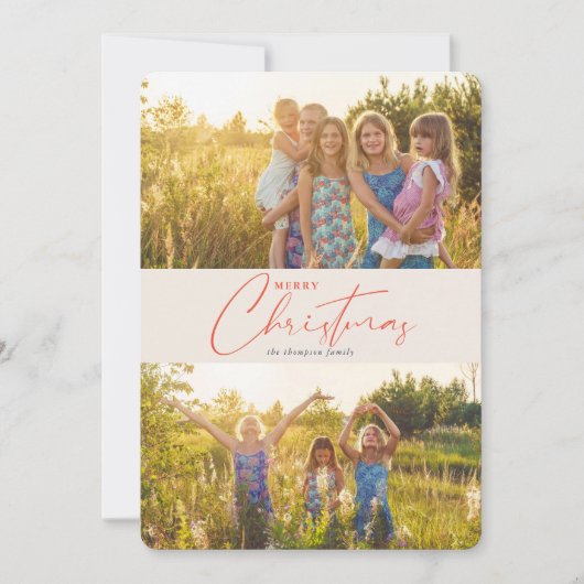 Eenvoudige, moderne proeffoto met kerstkoraal feestdagenkaart (Voorkant)