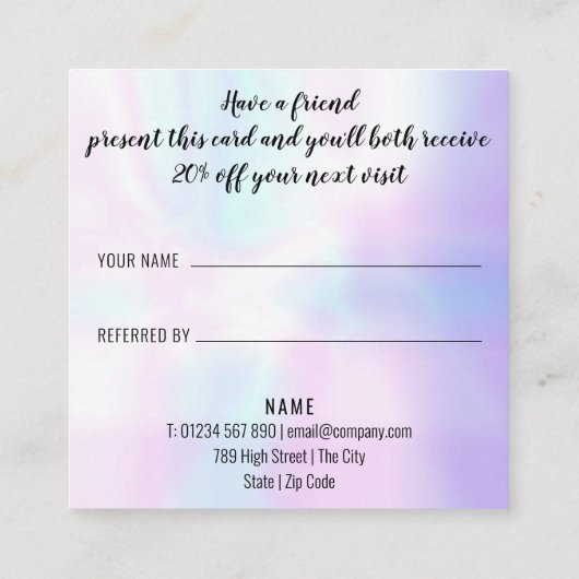 Eenvoudige moderne professionele iriserende aanbevelingskaartje (Achterkant)