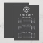 Eenvoudige Moderne Professionele Logo Menu Prijsli (Voorkant / Achterkant)