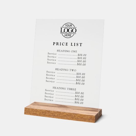 Eenvoudige Moderne Professionele Logo Menu Prijsli Acryl Bord (Hoek)