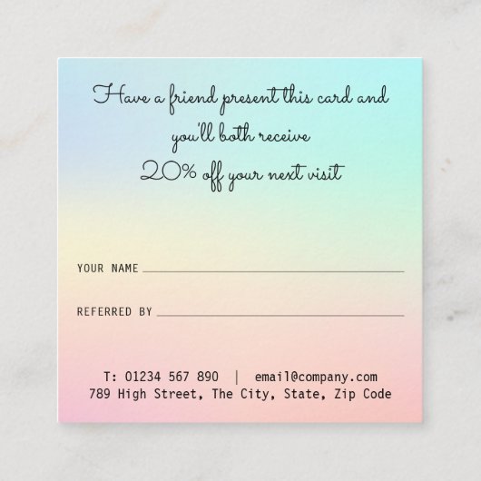 Eenvoudige moderne professionele pasteltinten aanbevelingskaartje (Achterkant)