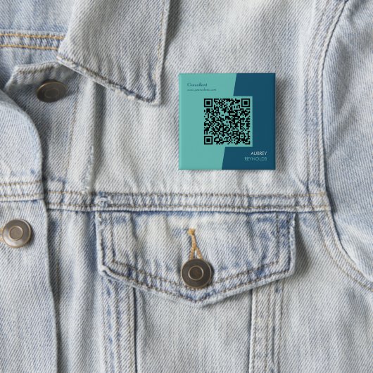 Eenvoudige Moderne Professionele QR Code Blauw Gro Vierkante Button 5,1 Cm (In situ)