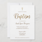 Eenvoudige Moderne Pure Wit Goud Cross Meisje Doop Kaart (Voorkant)