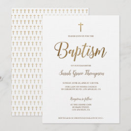 Eenvoudige Moderne Pure Wit Goud Cross Meisje Doop Kaart