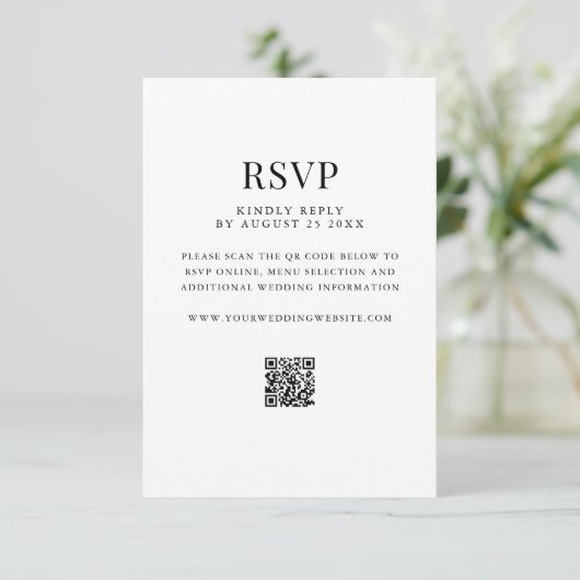 Eenvoudige moderne QR-code bruiloft RSVP Kaartje (Staand voorkant)