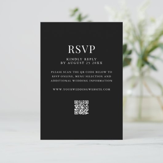 Eenvoudige moderne QR-code bruiloft RSVP Kaartje (Staand voorkant)