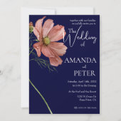 Eenvoudige moderne QR-code Floral Navy Wedding Kaart (Voorkant)