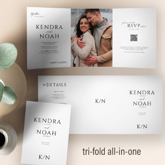 Eenvoudige moderne QR-code FOTO elegante bruiloft Drieluik Uitnodiging