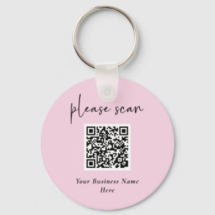 Eenvoudige Moderne QR-code met bedrijfsnaam Roze Sleutelhanger