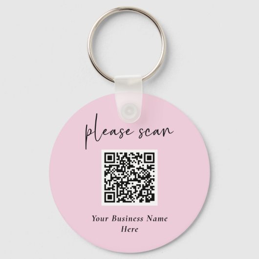 Eenvoudige Moderne QR-code met bedrijfsnaam | Roze Sleutelhanger (Voorkant)