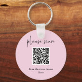 Eenvoudige Moderne QR-code met bedrijfsnaam | Roze Sleutelhanger (Voorkant)