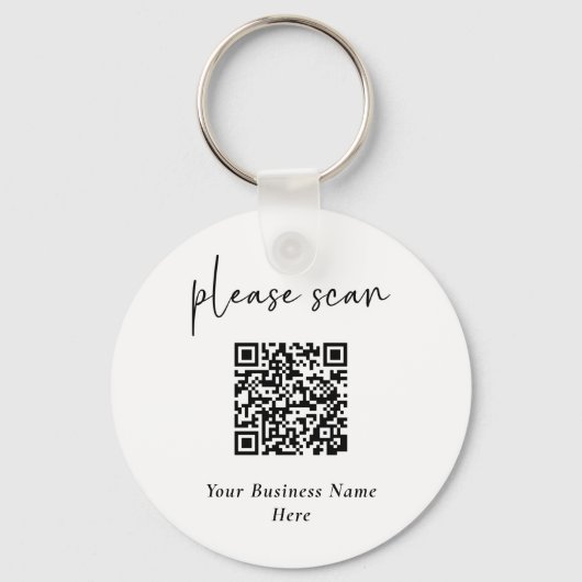 Eenvoudige Moderne QR-code met bedrijfsnaam Sleutelhanger (Voorkant)