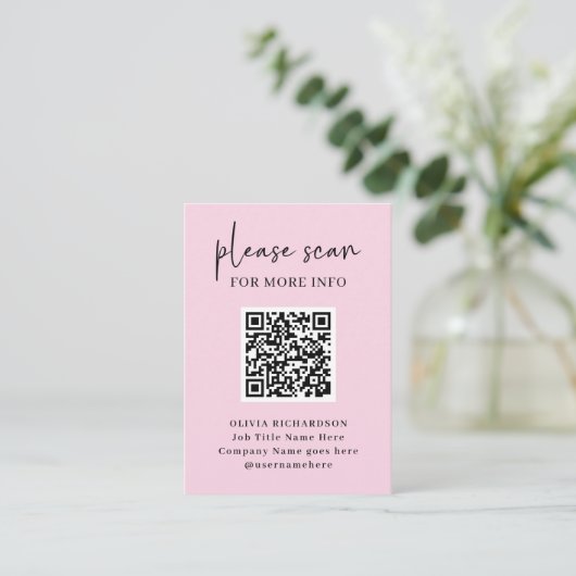 Eenvoudige Moderne QR-code met Logo Terug | Blush  Visitekaartje (Staand voorkant)