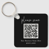 Eenvoudige Moderne QR-code met Logo Terug | Zwart Sleutelhanger (Voorkant)