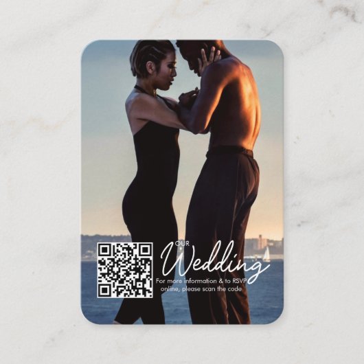 Eenvoudige moderne QR-code RSVP-fotoweddenschap Informatiekaartje (Voorkant)