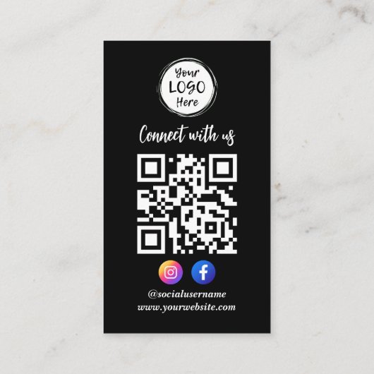 Eenvoudige moderne QR-code | Sociale media en foto Visitekaartje (Achterkant)