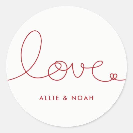 Eenvoudige moderne Red Loopy Love Heart Wedding St Ronde Sticker (Voorkant)