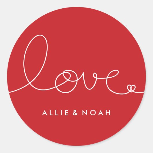 Eenvoudige moderne Red Loopy Love Heart Wedding St Ronde Sticker (Voorkant)