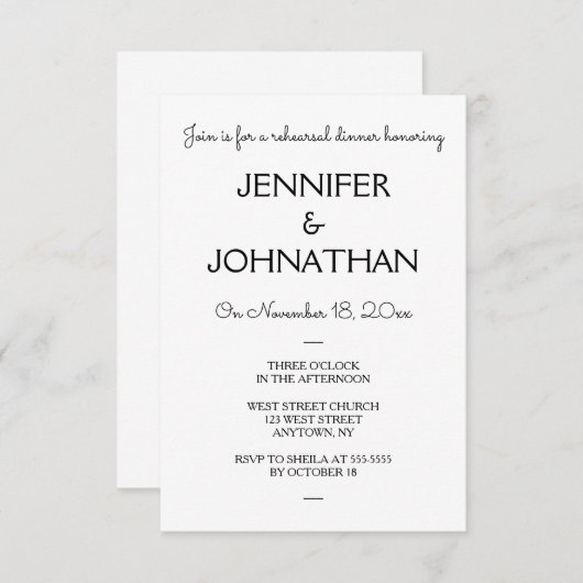 Eenvoudige, moderne repetitieve uitnodigingen voor (Voorkant / Achterkant)